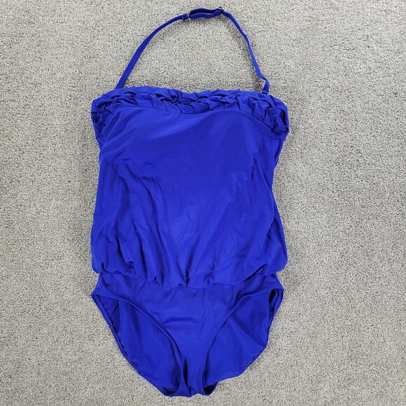 Jantzen One Piece Swimsuit Womens 10 Blue Braided Halter Bandeau Blouson Beach